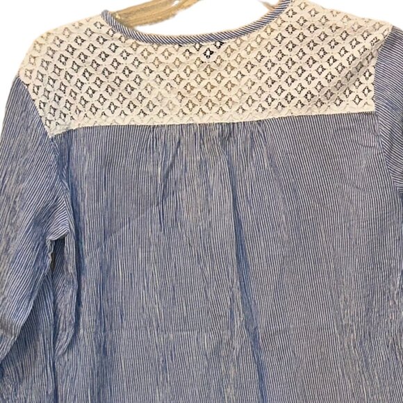 Tommy Hilfiger Blue White Stripe Boho Lace Blouse Size Small Petite - Picture 4 of 5